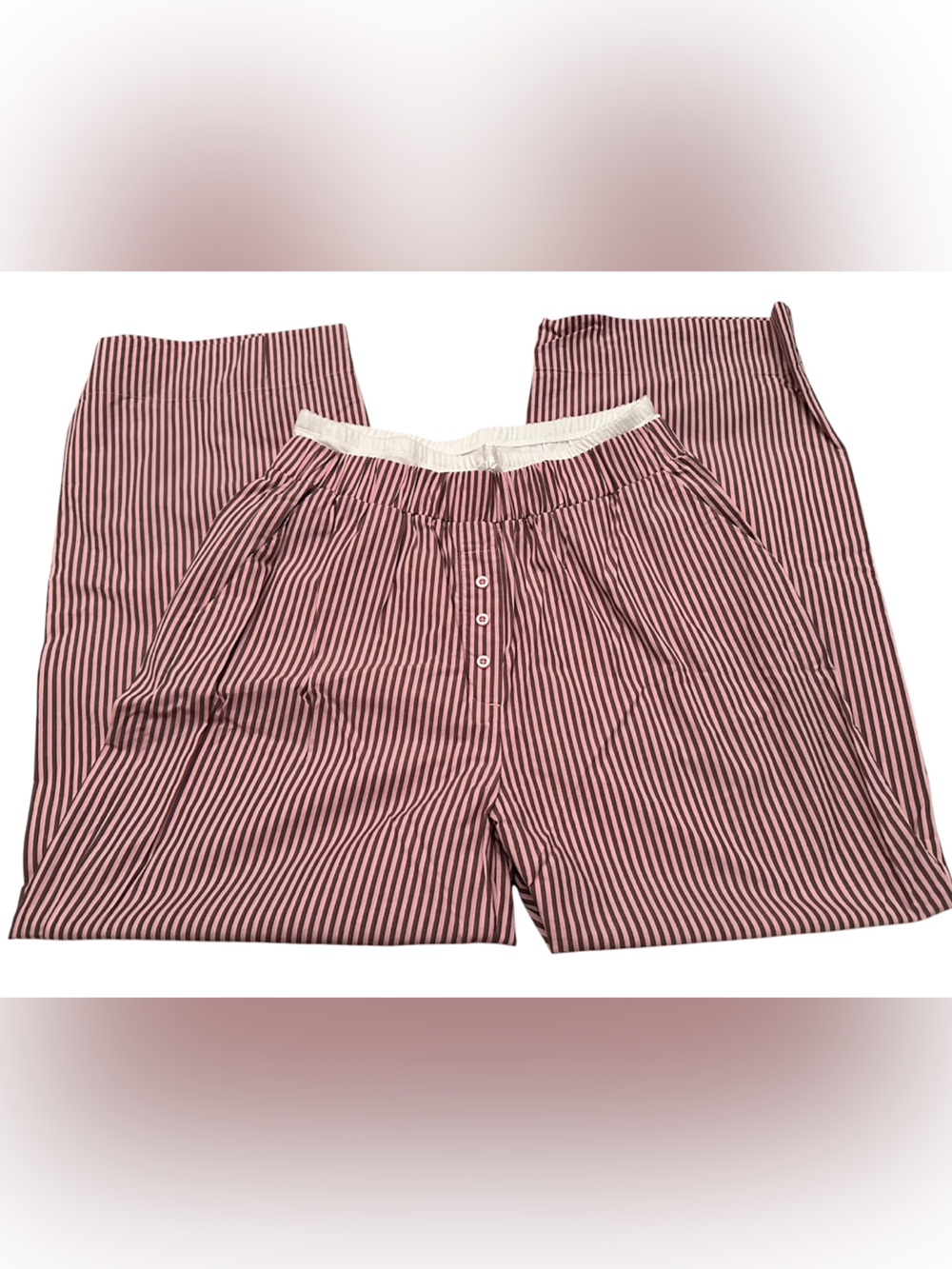 Daily Drills Pointelle Layered Resort Pants!  Mocha and Pink Striped- Size M/L - Picture 2 of 6
